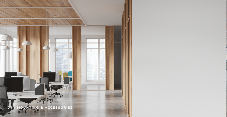 IAdea Mounting and Accessories — modern office with glass-mounted display