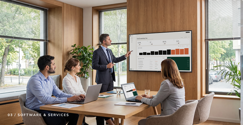 IAdea Software and Services — team reviewing digital signage deployment